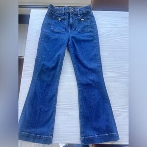 Veronica Beard Carson Patch Pocket Kick-Flare Jean with gold buttons. Size 27